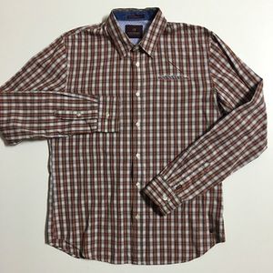 Scotch & Soda Mens L red plaid button Front Shirt